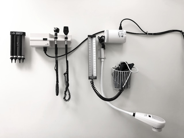 medical tools on a wall in a doctor's office