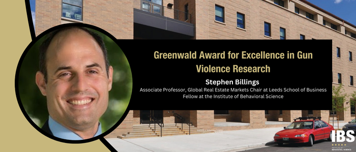 Stephen Billings profile alongside the Institute of Behavioral Science building in a graphic presentation.